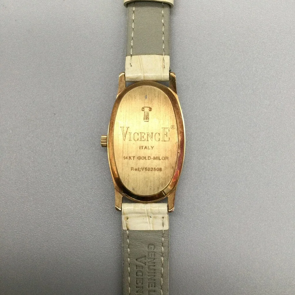 Vicence Womens Watch 22mm Champagne Dial 14K Gold Milor Beige New Battery